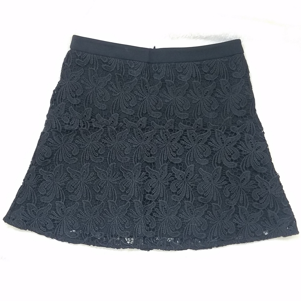 LOFT Black Brocade Lace Lined Skirt Small - Picture 1 of 4